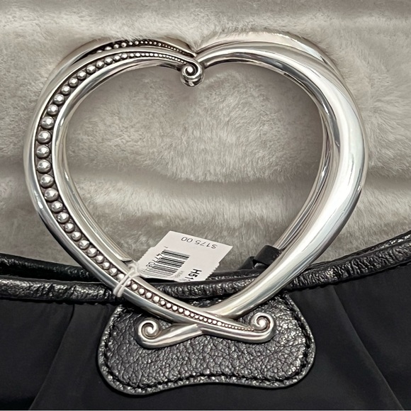 NWT Brighton “Kimbell” Satin & Leather Trim Bag w Rosettes & Heart Metal Handles - Picture 6 of 16
